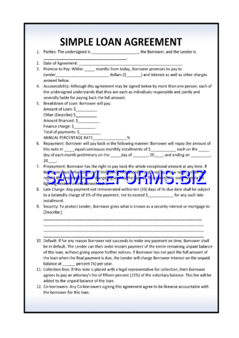 Simple Loan Agreement Template 1 pdf free